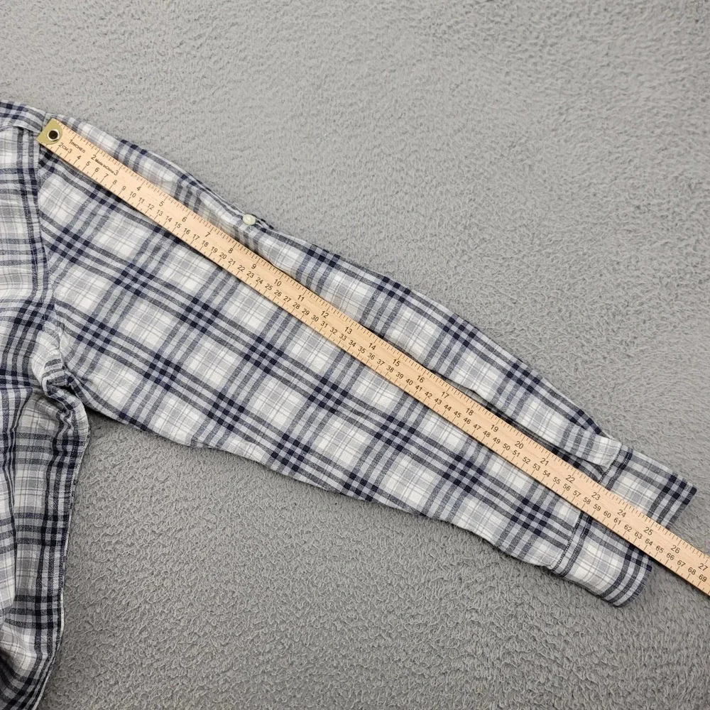 Banana‎ Republic Shirt Mens XL White Blue Plaid Linen Button Up Long Sleeve